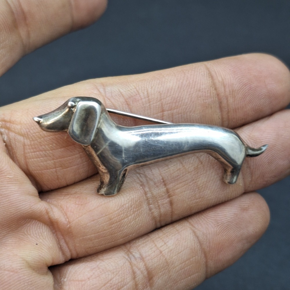 Vintage Mexico Sterling Silver Dachshund Weiner Dog Brooch Pin 9.26g - Picture 2 of 10
